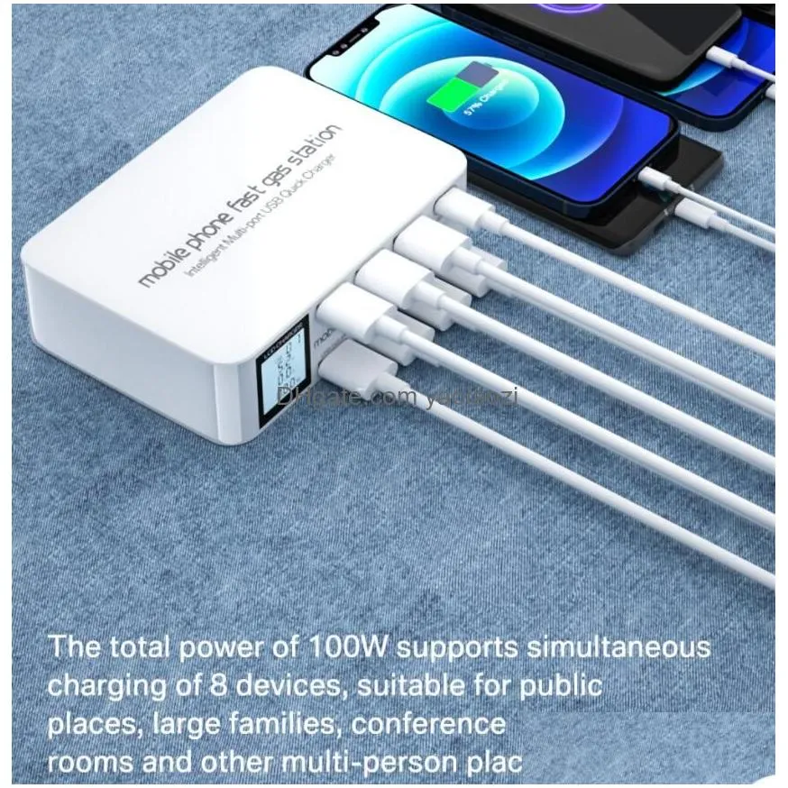 100w 8 usb  station with 3 ports quick charge usbc type c pd fast adapter for iphone table more