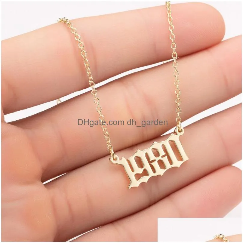 Pendant Necklaces New Personality Birth Year Charm Necklace Number Pendant For Women Stainless Steel Fashion Birthday Gift J Dhgarden Dh2Zh