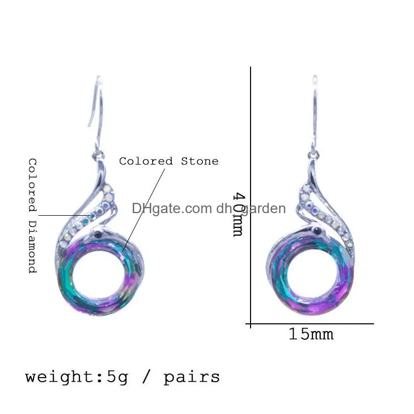 Pendant Necklaces New Retro Peacock Phoenix Crystal Pendant Necklace Earring Bohemian Colorf Jewelry For Women Girl Gift Drop Delivery Dhfrx