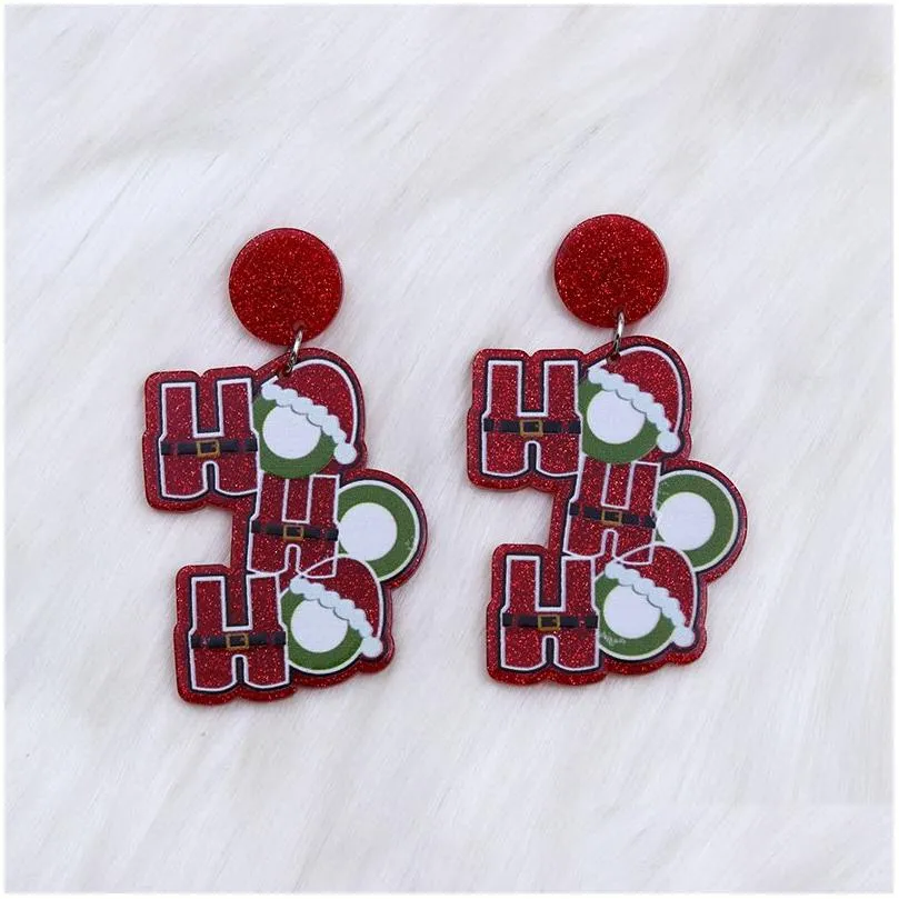 Stud Christmas Charm Stud Earrings For Women Red Green Fashion Geometric Design Coconut Tree Heart Hohoho Letter Santa Claus Drop Dan Dhrvm