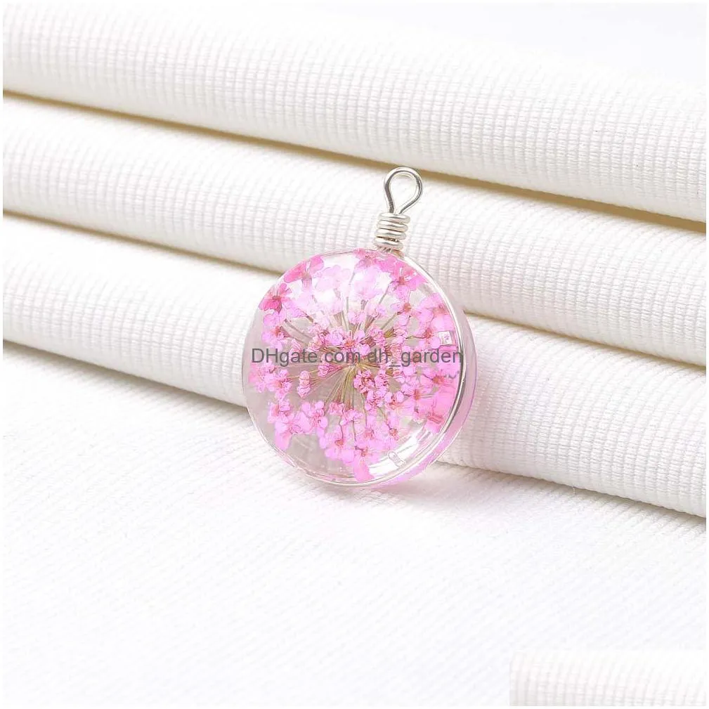 Charms Mticolor Dried Flower Glass Pendant Charm For Women Diy Handmade Ball Necklace Earring Bracelet Charms Jewelry Wholesale Drop D Dhstd