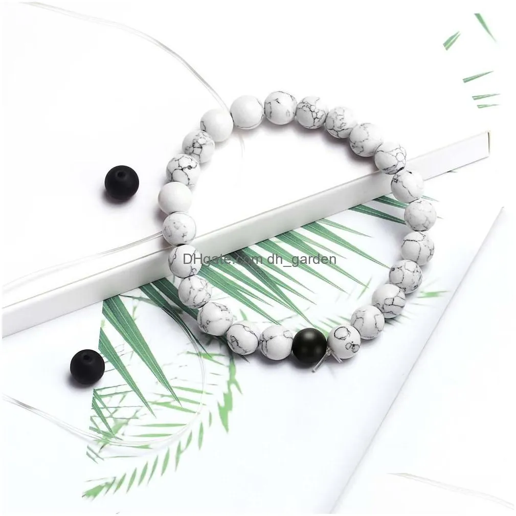 Beaded New Handemade Matte Black White Onxy Howlite Beads Bracelet For Women Man 8Mm Natural Stone Elastic Trendy Jewelry Gift Drop D Dhqtr