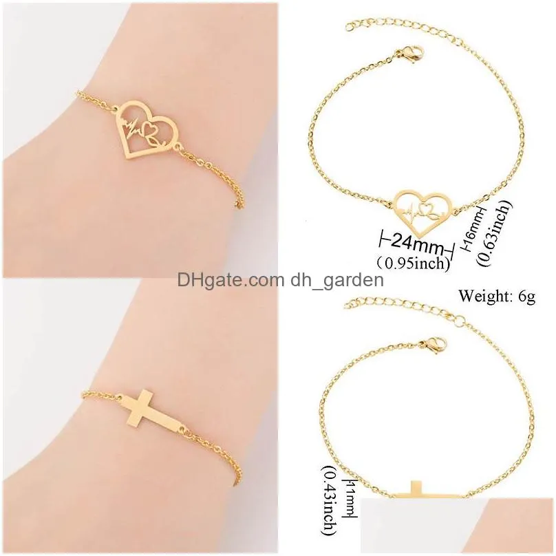 Chain Stainless Steel Gold Elephant Hearts Star Chain Bracelet For Women Lovely Animal Charm Fashion Wedding Jewelry Gift Drop Delive Dhfsa