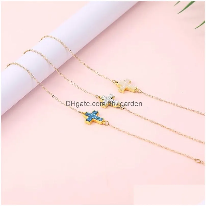 Chain Simple Resin Druzy Stone Cross Charm Bracelet For Women Bohemia Gold Plated Adjustable With Card Fashion Friendship Jewelry Dro Dhoi8