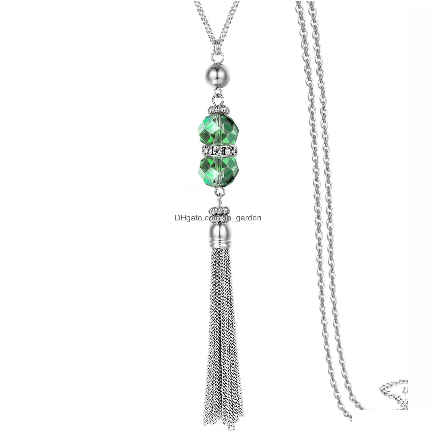 Pendant Necklaces Korean Crystal Long Necklace Women Autumn And Winter Sweater Chain Fashion Rhinestone Beads Alloy Tassel Necklaces B Dhzm2