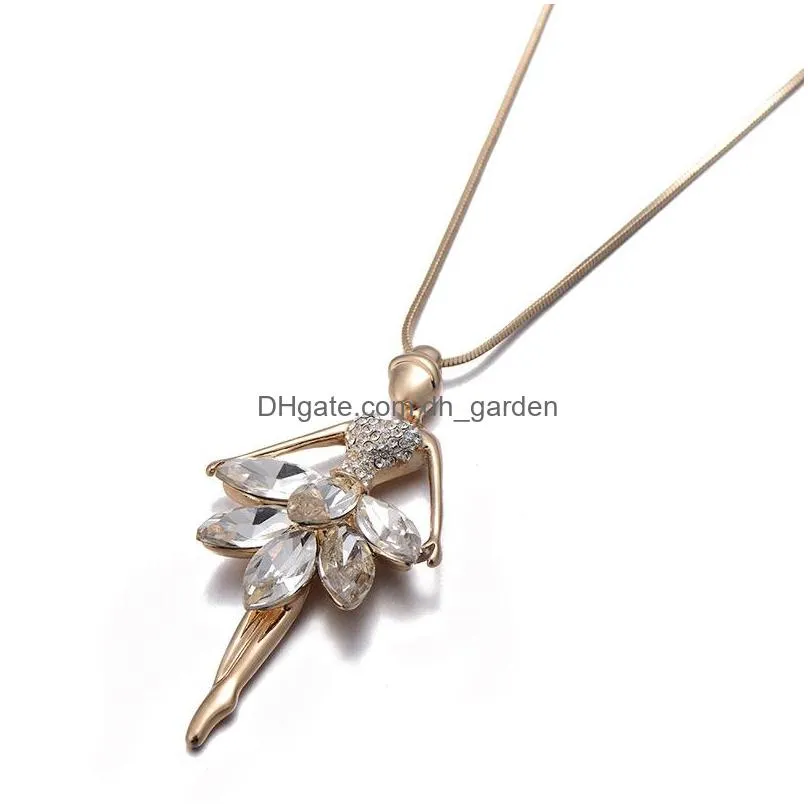 Pendant Necklaces Fashion Cute Ballet Girls Dancer Pendant Necklace Austria Crystal Rhinestone Long Chain Statement Jewelry Dhgarden Dhevv