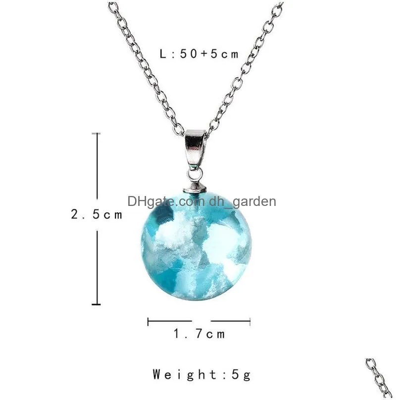 Pendant Necklaces Creative Handmade Blue Sky White Cloud Pendant Necklace Fashion Women Resin Ball Moon Transparent Lady Jew Dhgarden Dhy64