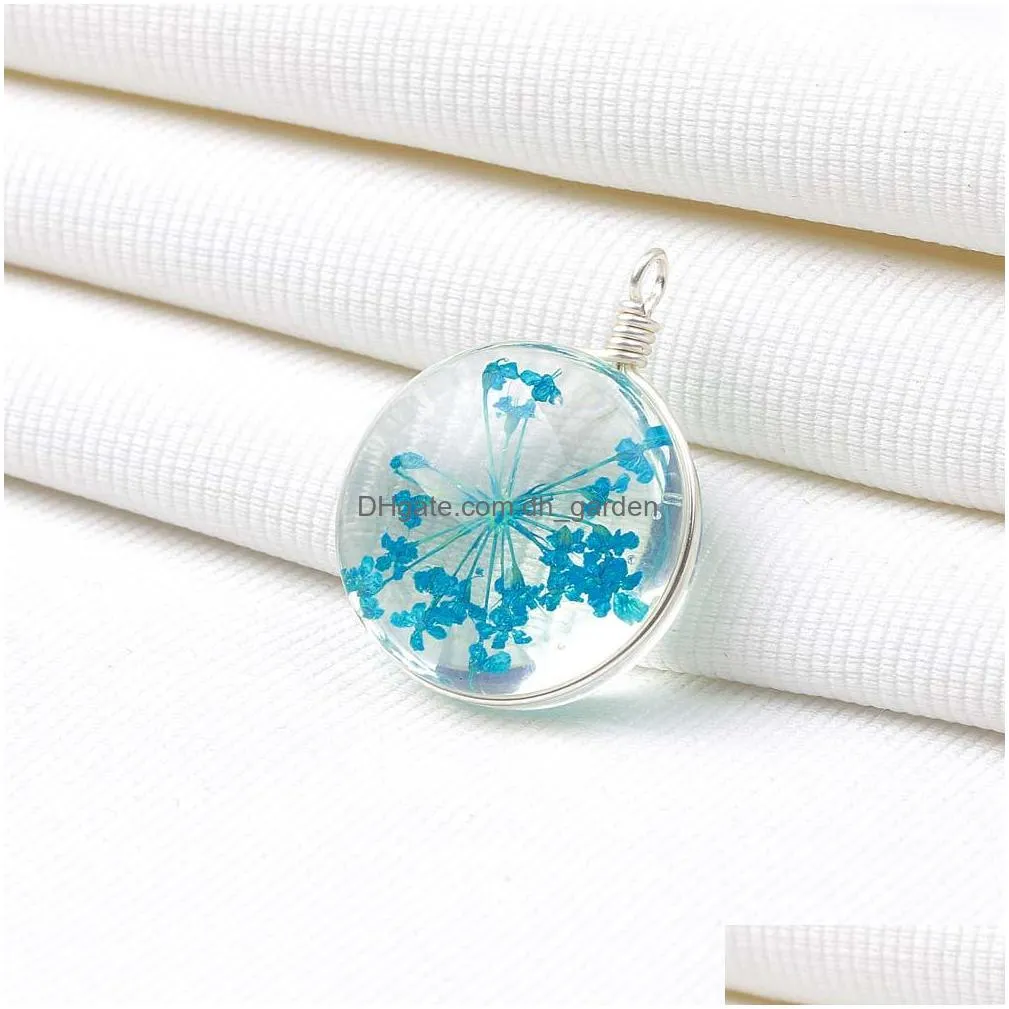Charms Mticolor Dried Flower Glass Pendant Charm For Women Diy Handmade Ball Necklace Earring Bracelet Charms Jewelry Wholesale Drop D Dhstd