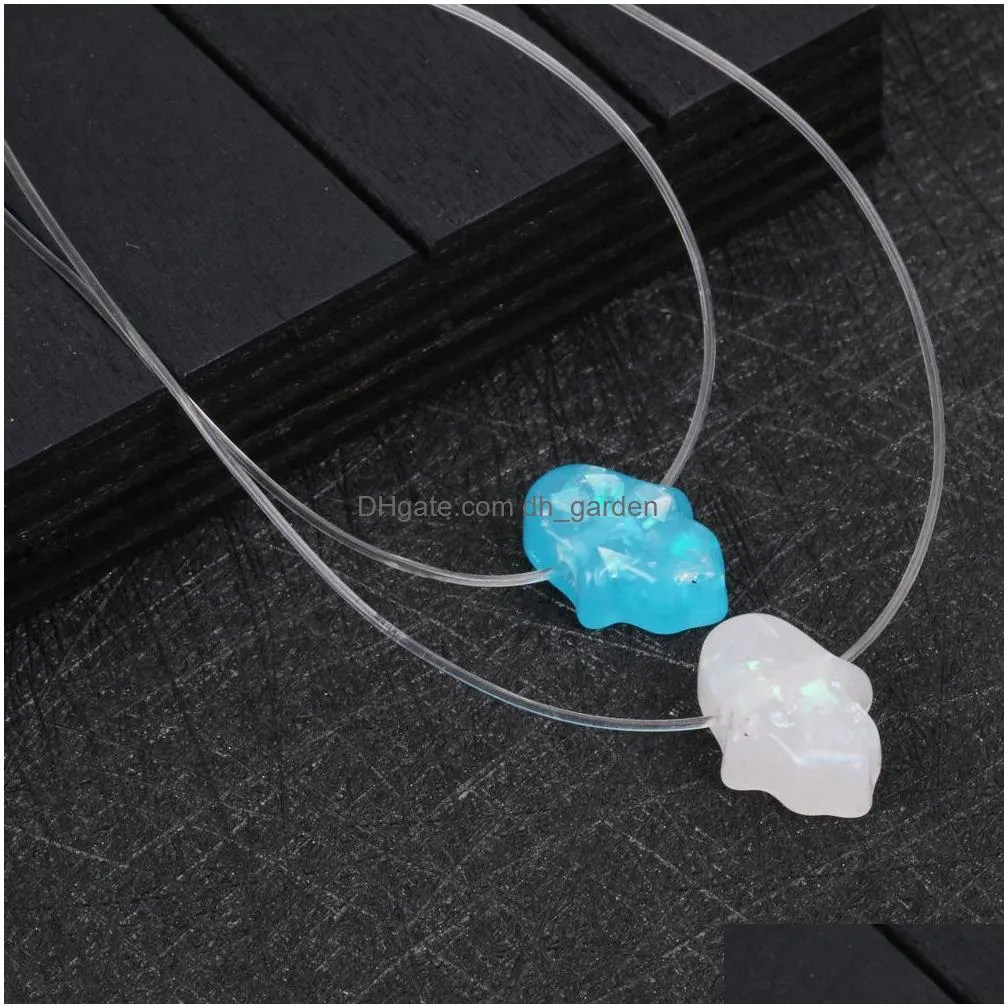 Pendant Necklaces New Trendy Opal Hand Choker Neckalce For Women Resin Pink Blue White Color Wire Necklace Elegant Party Jewelry Whole Dhrou