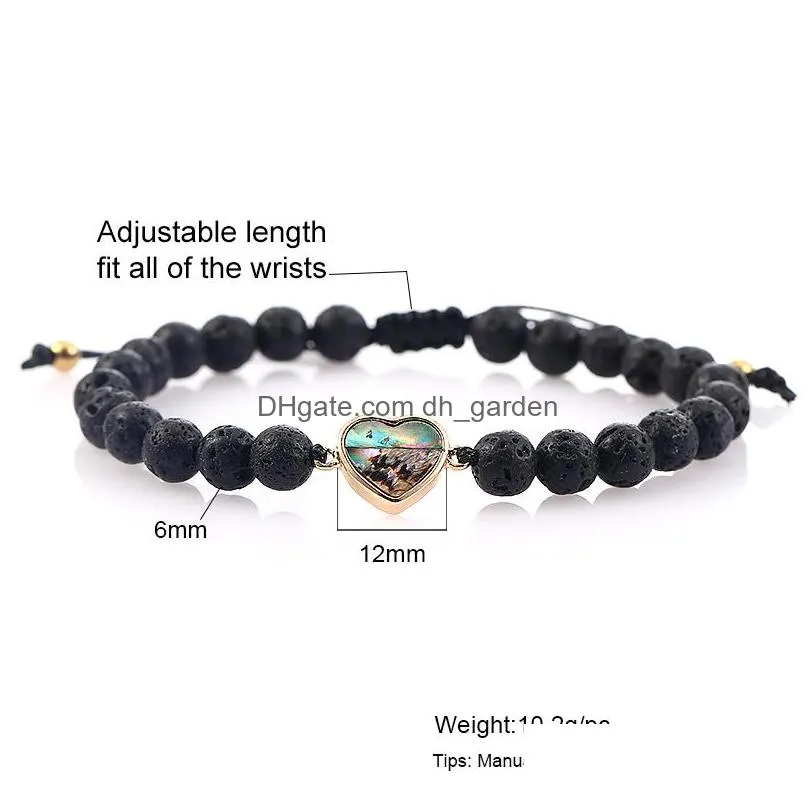 Beaded 6Mm Lava Stone Beaded Bracelet For Men Women Handmade Braided Natural Abalone Shell Heart Round Cross Charm Fashion Jewelry Dr Dhg3L