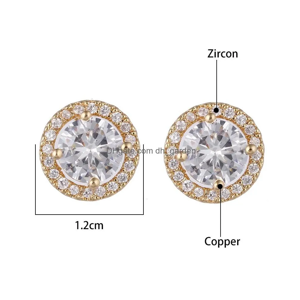 Stud New Arrival 10Mm Cube Zirconia Round Stud Earring For Women Girl Fashion Gold Plated Antiallergy Pin Jewelry Gift Drop Delivery Dhtpx