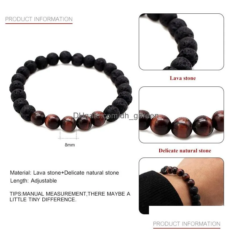 Beaded High Quality Black Lava Rock Stone Delicate Natural Beads Bracelet For Lover 8Mm Adjustable Size Handmade Jewelry Gi Dhgarden Dhjrg