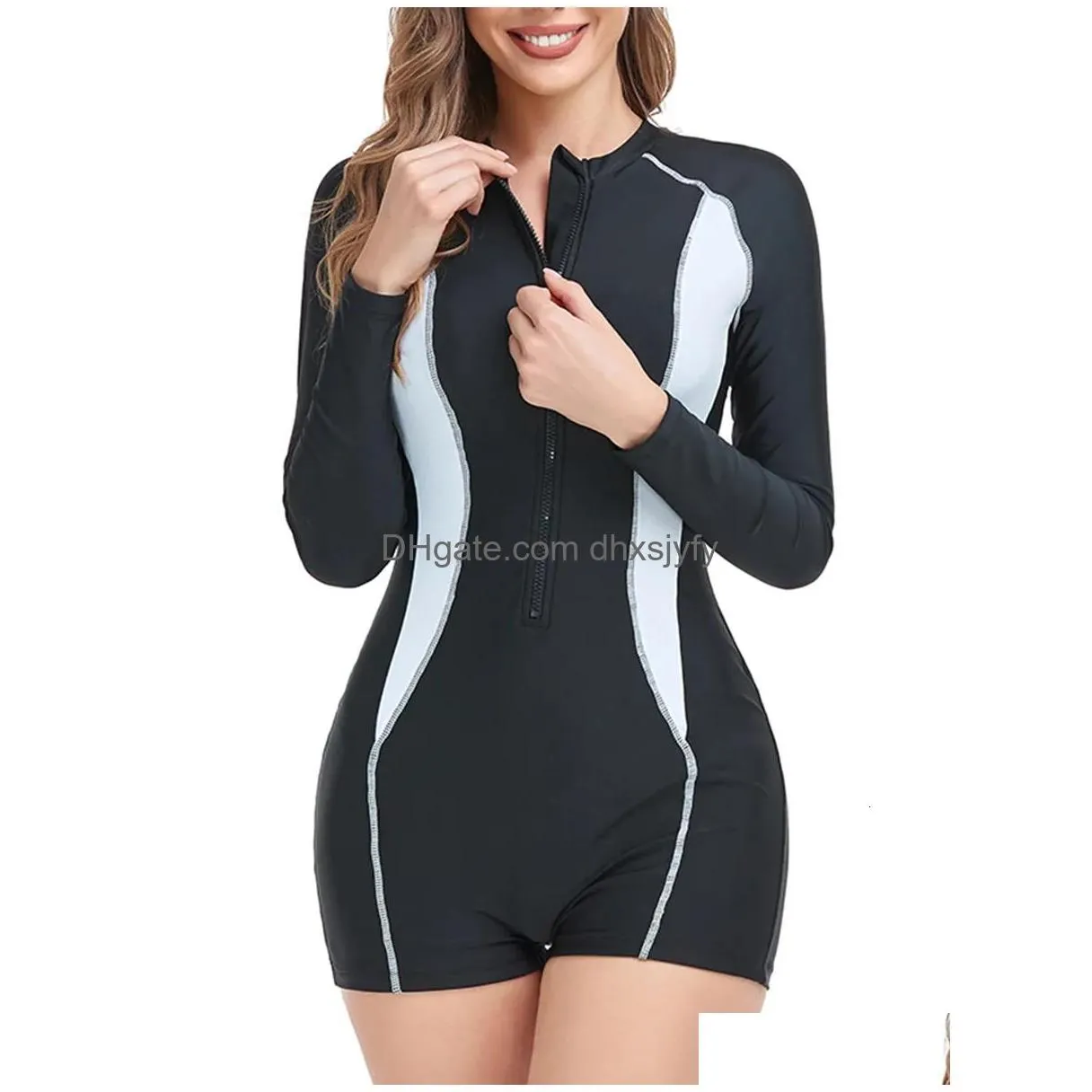 twopiece separates 2023 long sleeve slim swimwear female surfing swimsuit women zipper rash guard diving clothes bathing swimming suit
