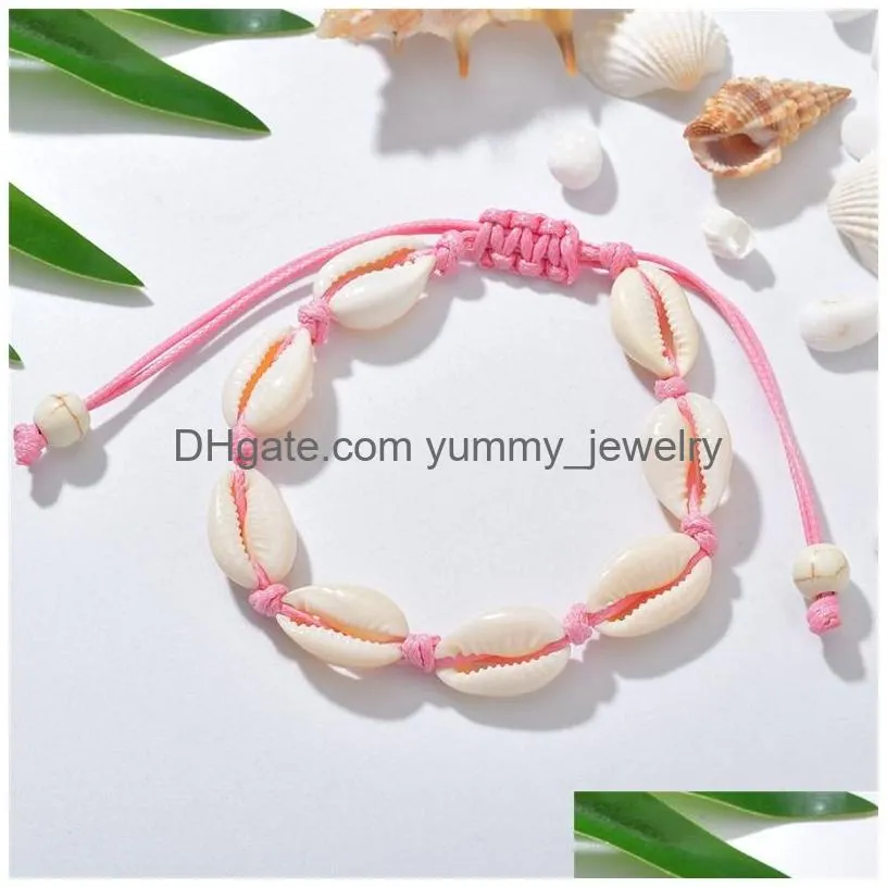 Charm Bracelets Handmade Shell Bracelets Natural Seashell Hand Knitted Adjustable Rope Bangles For Women Girls Accessories Beaded Str Dhvrf