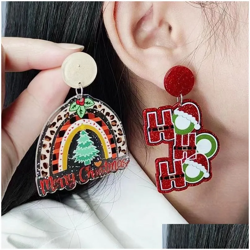 Stud Christmas Charm Stud Earrings For Women Red Green Fashion Geometric Design Coconut Tree Heart Hohoho Letter Santa Claus Drop Dan Dhrvm