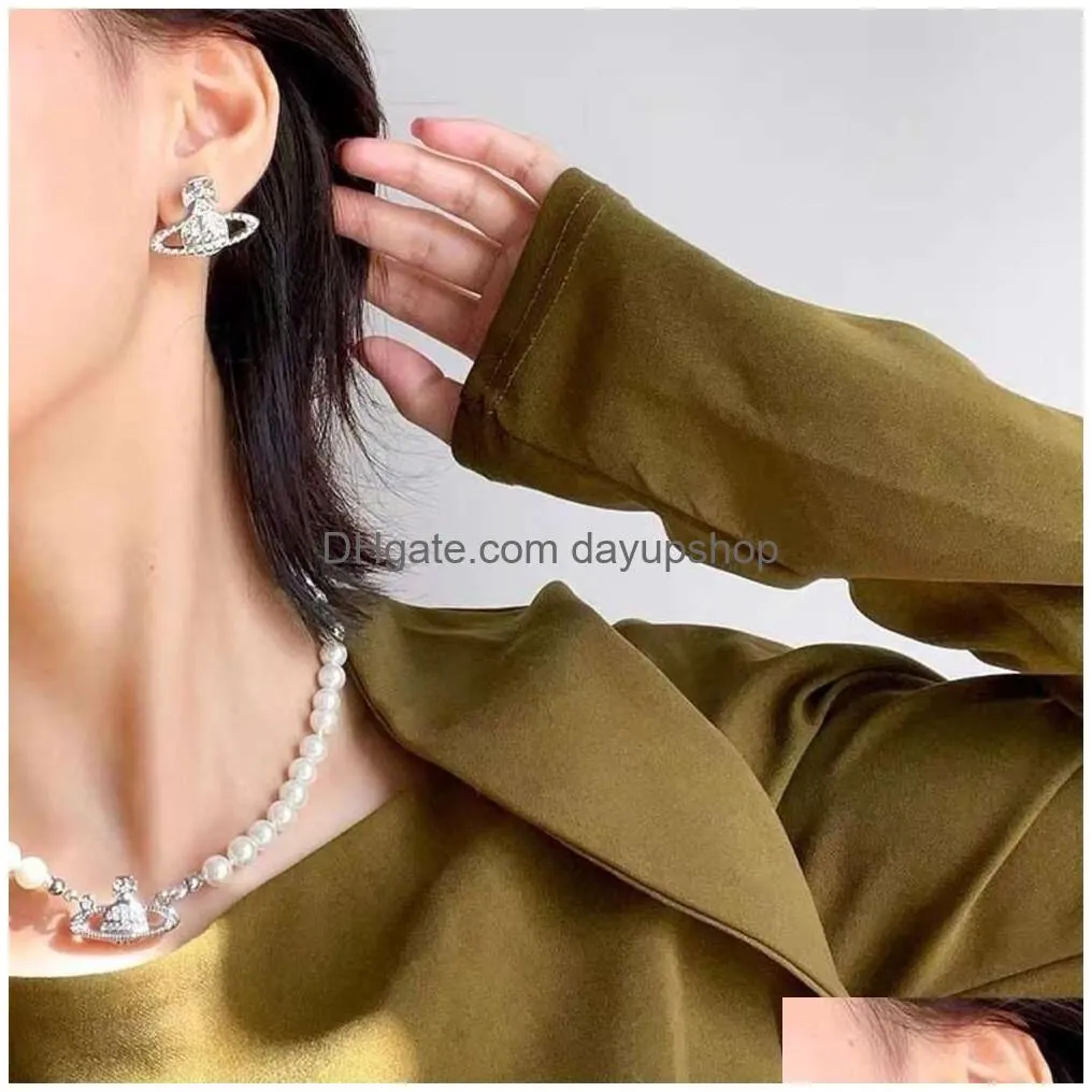 Designer High Quality Hip Hop Empress Dowager Design French Instagram Style Womens Fl Diamond Earrings Drop Delivery Dhy73
