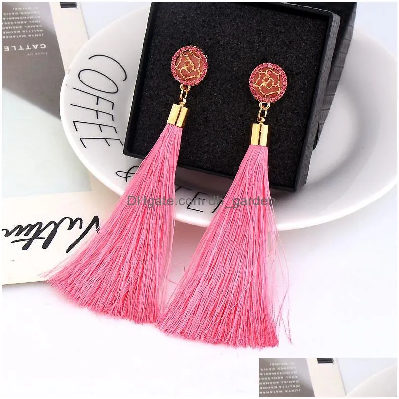 Dangle & Chandelier New Boho Crystal Long Tassel Drop Earrings For Women Ethnic Geometric Rose Flower Sign Dangle Statement Dhgarden Dhtfq