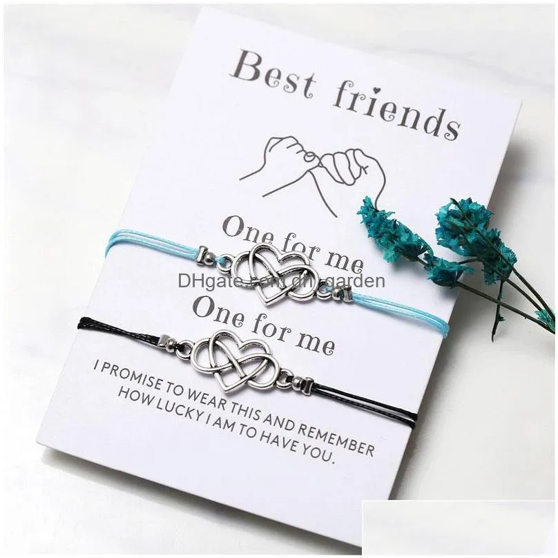 Chain Bohemian Heart Couples Pendant Bracelets Set For Women Men Handmade Braided Rope Knot Bracelet Friend Wish With Card Jewelry 2P Dhzm2
