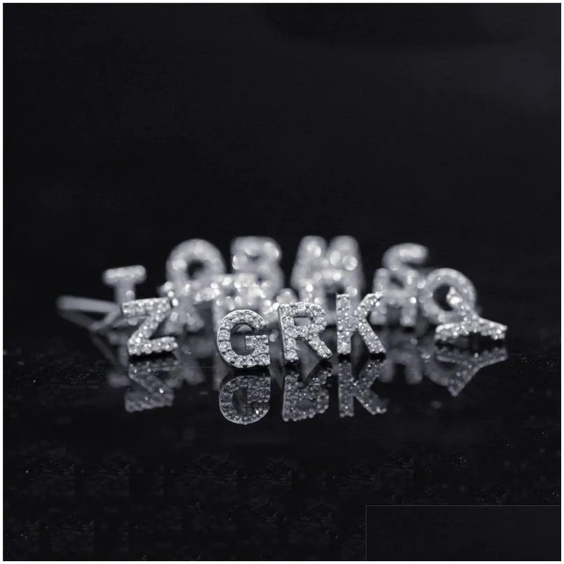 Stud Alphabet Studs 925 Sterling Sier Zircon Letter Earrings For Women Girls Fashion Cz Zirconia Cubic Crystal Rhinestone Charm Jewel Dhptx