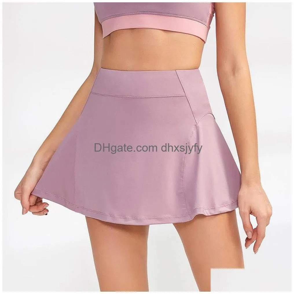 ll-007 tennis skirts pleated yoga skirt gym clothes women running fitness golf pants shorts sports back waist pocket zipper