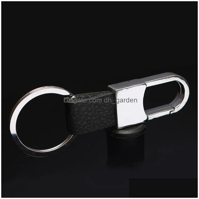 Key Rings High Quality Genuine Leather Keychain For Men Women Alloy Round Key Ring Can Customize Your Logo Name Number Cople Accessor Dh9Uh