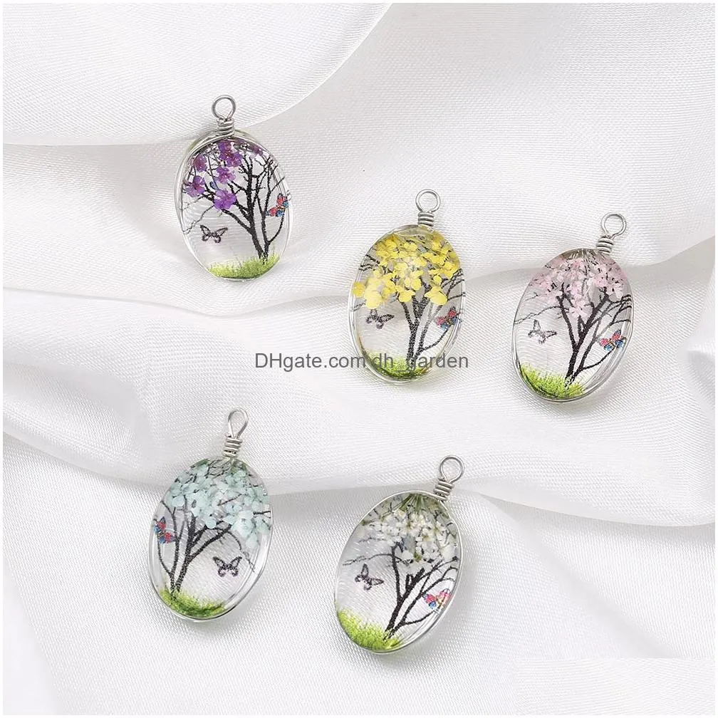 Charms Fashion Design Time Gems Dried Flower Pendant For Necklaces Earring Glass Oval Terrarium Charm Diy Jewelry Drop Delivery Jewelr Dhyzg