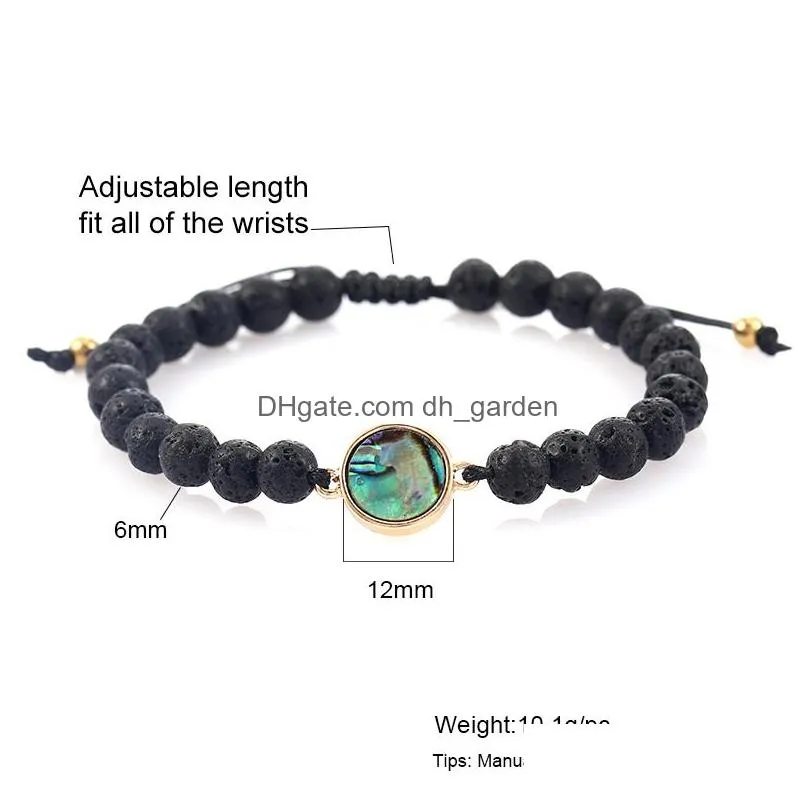 Beaded 6Mm Lava Stone Beaded Bracelet For Men Women Handmade Braided Natural Abalone Shell Heart Round Cross Charm Fashion Jewelry Dr Dhg3L