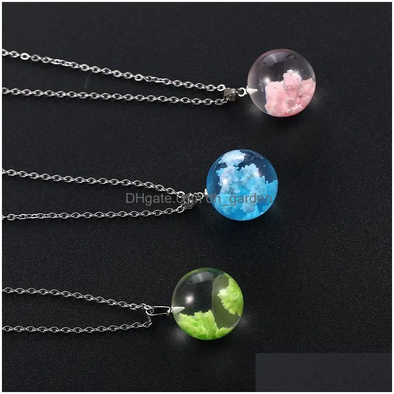 Pendant Necklaces Creative Handmade Blue Sky White Cloud Moon Pendant Necklace Women Resin Ball Stainless Steel Transparent Jewelry Dr Dhtu1