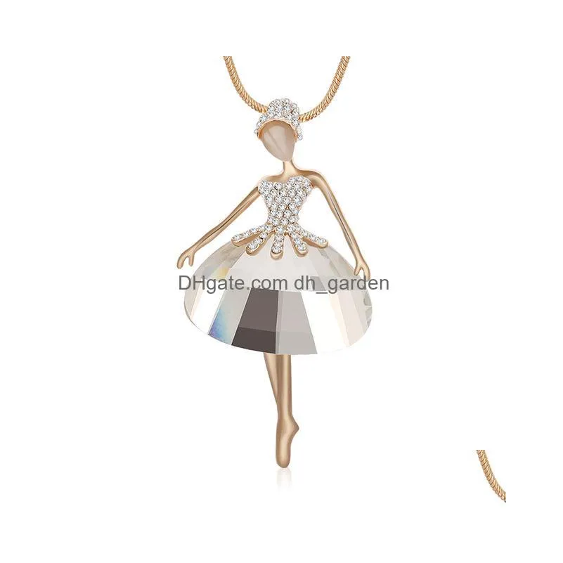 Pendant Necklaces New Arrivals Elegant Ballet Dancer Angel Pendant Necklace Long Chain Austrian Crystal Statement For Women Dhgarden Dhbph