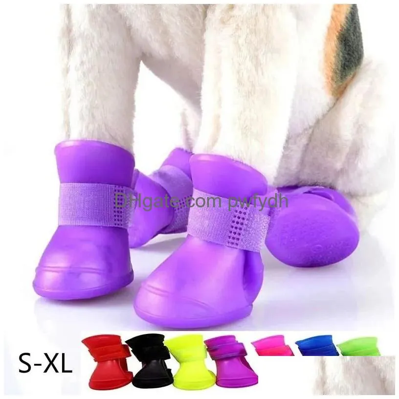 pet protective shoes 4pcs waterproof rainshoe anti slip rubber boot for small medium large dogs cats outdoor shoe dog ankle boots accessories