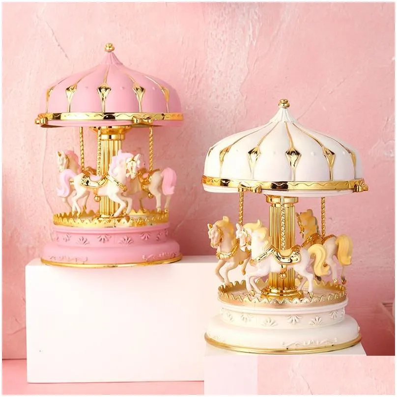 decorative objects figurines elegant colorful flash carousel music box room decoration accessories home accessories 230830