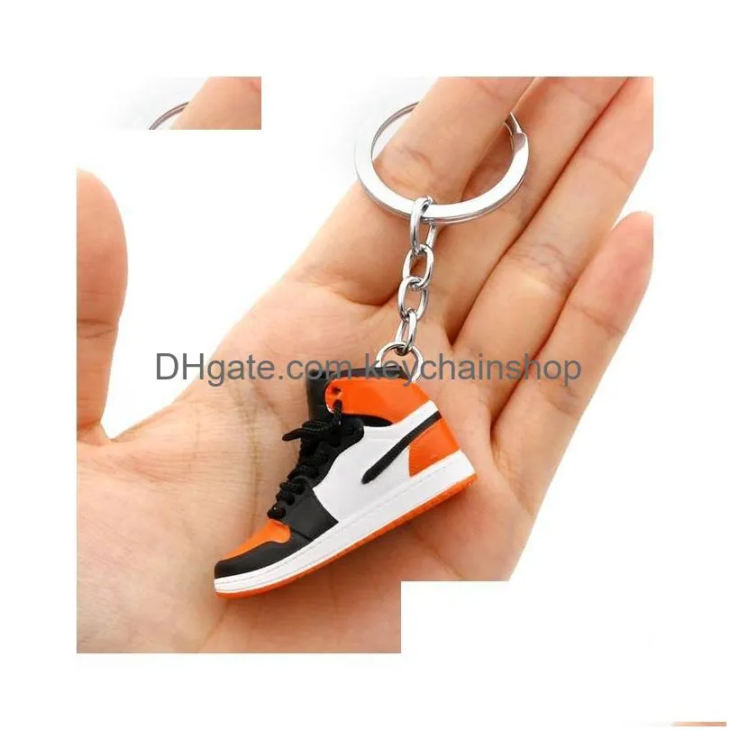 Keychains Lanyards Simation 3D Sneakers Keychain Fun Mini Pu Basketball Shoes Keyring Diy Finger Skateboard Accessories Jewelry Pend Dh530