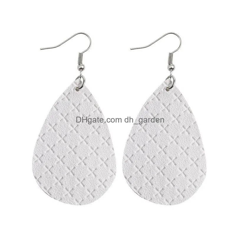 Dangle & Chandelier Fashion Lattice Pattern Pu Leather Water Drop Dangle Earring For Women Colorf Double Side Bohemian Sier Plating H Dhbam