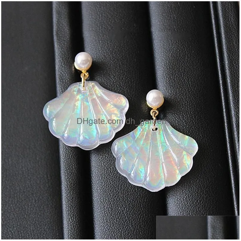 Dangle & Chandelier Fashion Acrylic Colorf Shell Pearl Pendant Dangle Earring For Women Girls Korea Style Cute Resin Stud J Dhgarden Dhfiz