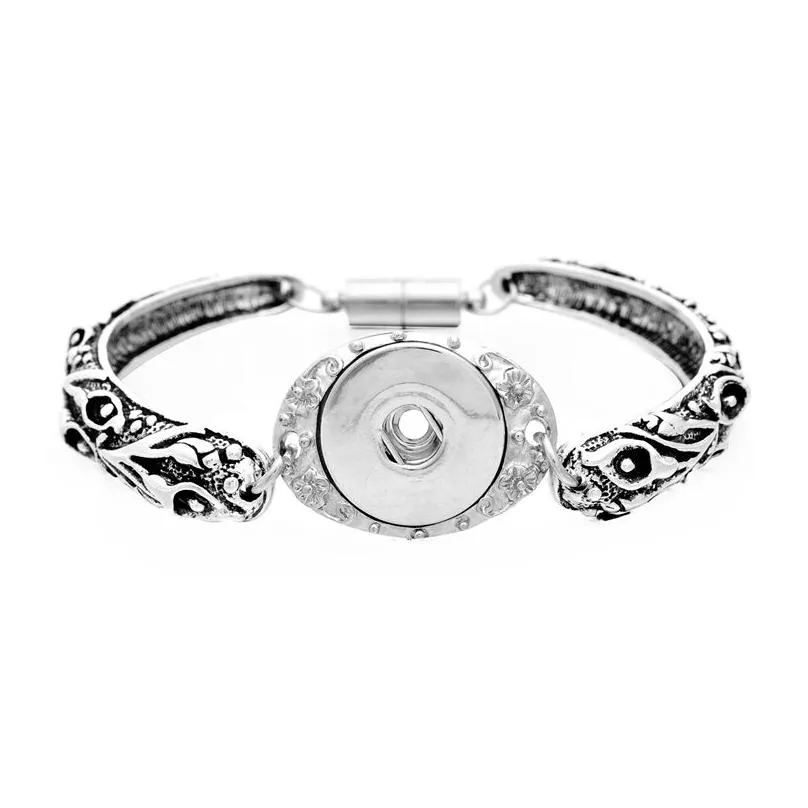 Charm Bracelets Noosa Chunks 18Mm Diy Ginger Snap Buttons Bracelet Jewelry Women Fashion Vintage Sier Flower Interchangeable Charms D Dhjk6