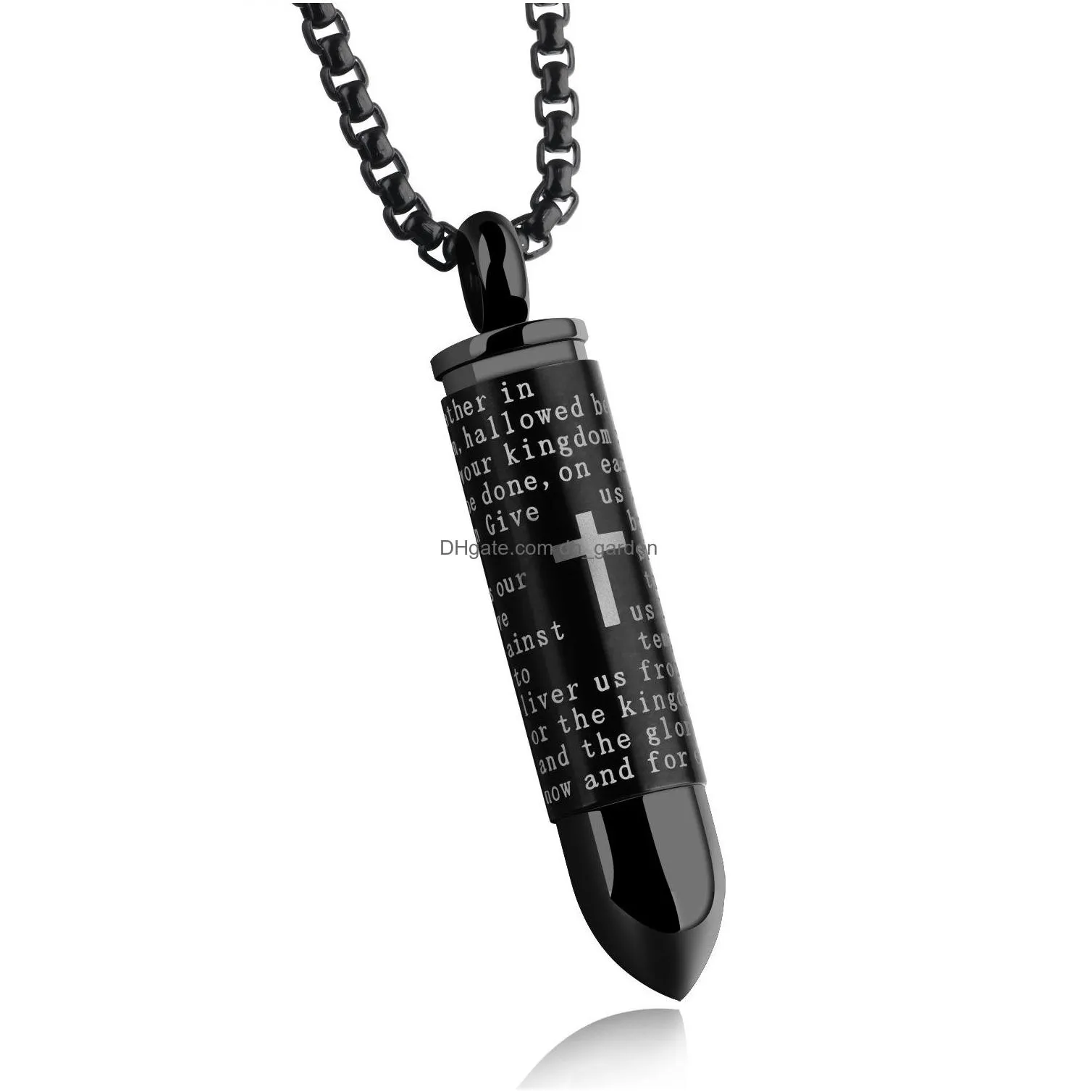 Pendant Necklaces Pendant Necklace For Men Engraved Cross Lord Bible Prayer English Letter Stainless Steel Jewelry Cremation Dhgarden Dhyyv