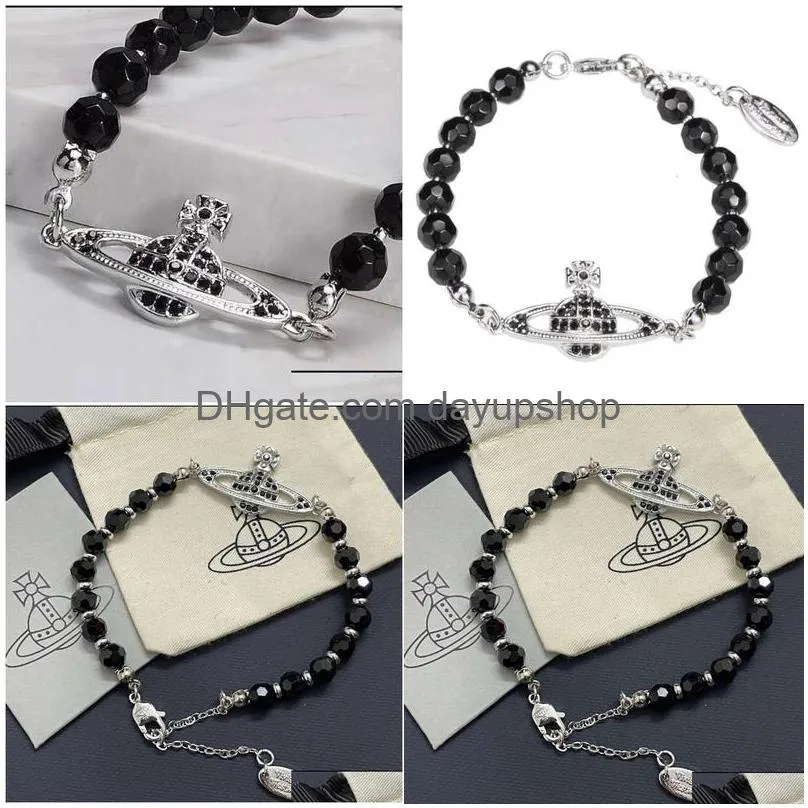 Designer High Quality Empress Dowager Black Agate Jewelry Women Vivienne Unique Design Bracelet For Drop Delivery Dhdhv