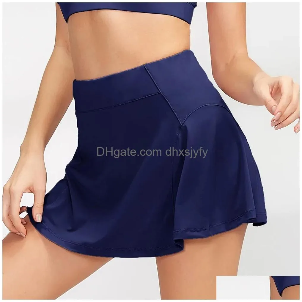 ll-007 tennis skirts pleated yoga skirt gym clothes women running fitness golf pants shorts sports back waist pocket zipper