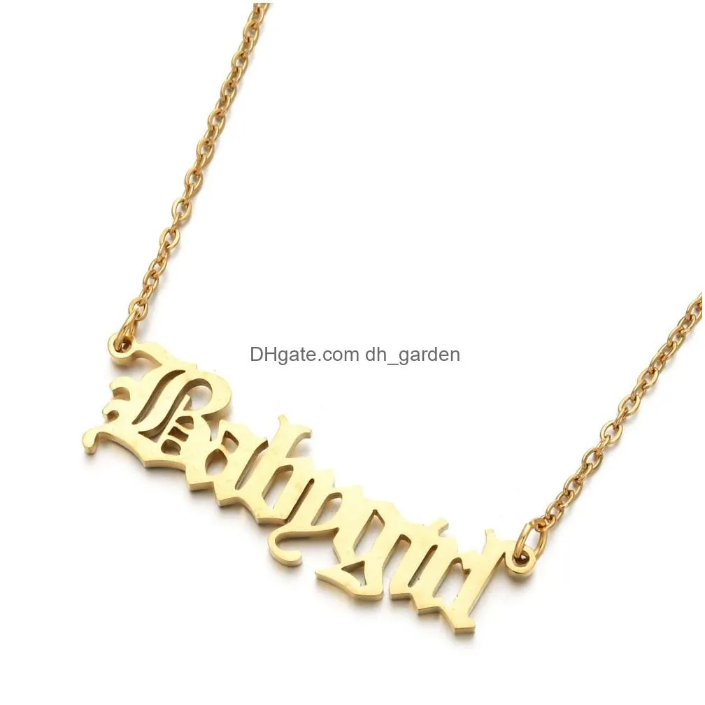 Pendant Necklaces Fashion Women Girls Stainless Steel Ancient Letter Pendant Necklace Babygirl Angle Priness Brat Alphabet C Dhgarden Dhbng