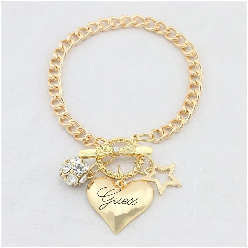 Charm Bracelets Crystal Diamond Bracelets Star Heart Love Bow Design Sier Gold Rhinestone Jewelry Gift For Lady Girls Fashion Elegant Dhgbm