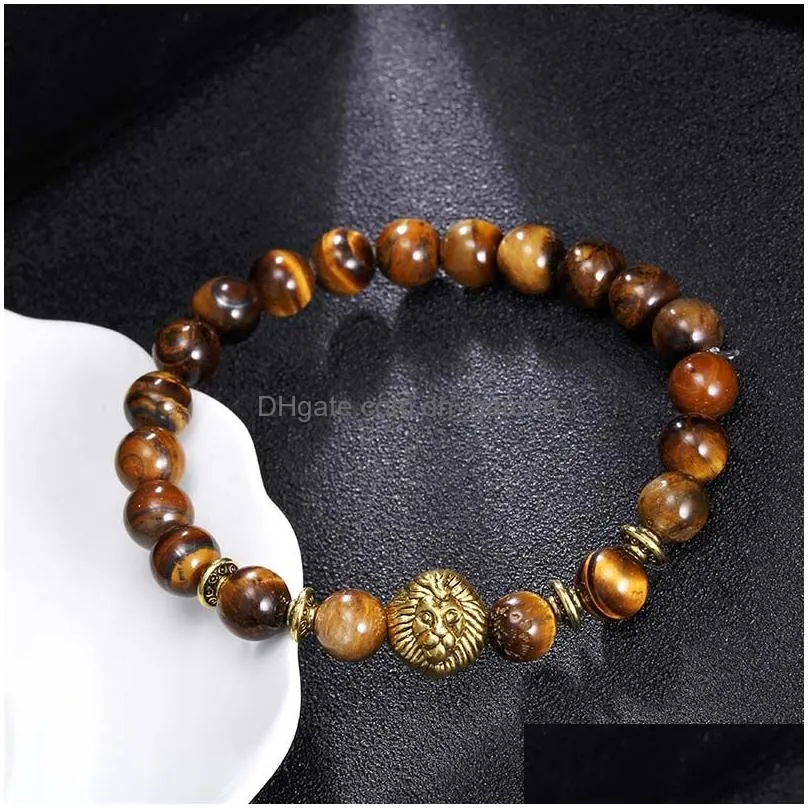 Beaded Handmade 8Mm Natural Stone Buddha  Heart Charm Bracelet For Women Men Different Style Tiger Eye Agate Yoga Drop Dhgarden Dhkoh