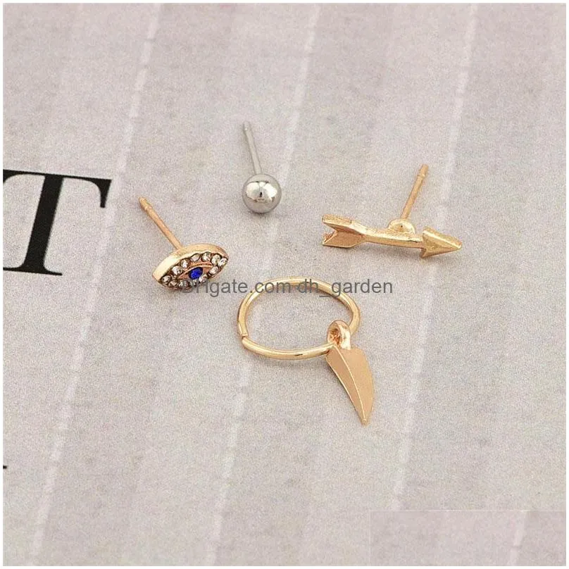 Stud Punk Style Small Arrow Crystal Evil Blue Eye Stud Earring Set For Women Gold Color Geometric With Gift Card Party Jewelry Drop D Dhbka