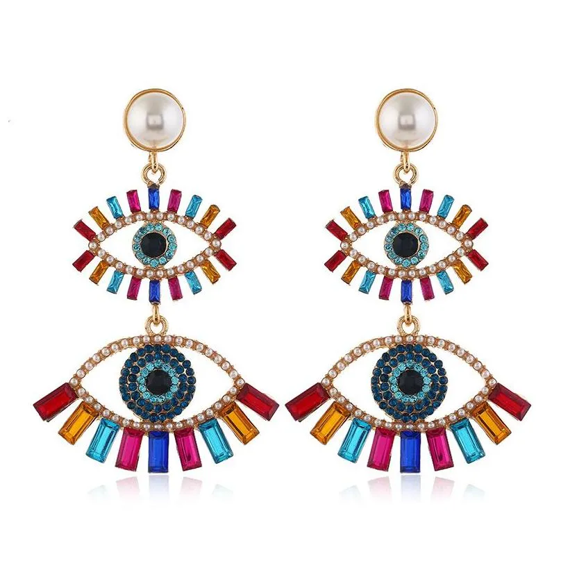 Dangle & Chandelier Iced Out Evil Eyes Earrings For Women Girls Fashion Designer Crystal Rhinestone Pearl Statement Drop Earring Dang Dhcqb