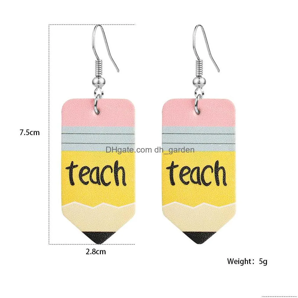 Dangle & Chandelier Designer Faux Leather Earrings Math Teacher Pencil Wate Drop Fashion Printed Dangle Hook Ear Party Jewe Dhgarden Dhlvq