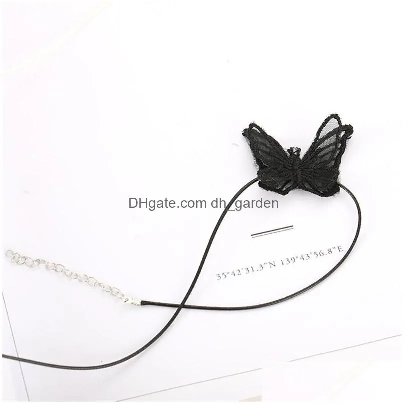 Pendant Necklaces Fashion White/Black Lace Butterfly Choker Necklace For Women Clavicle Chain Korea Style Elegant Jewelry Gift Wholesa Dhhob