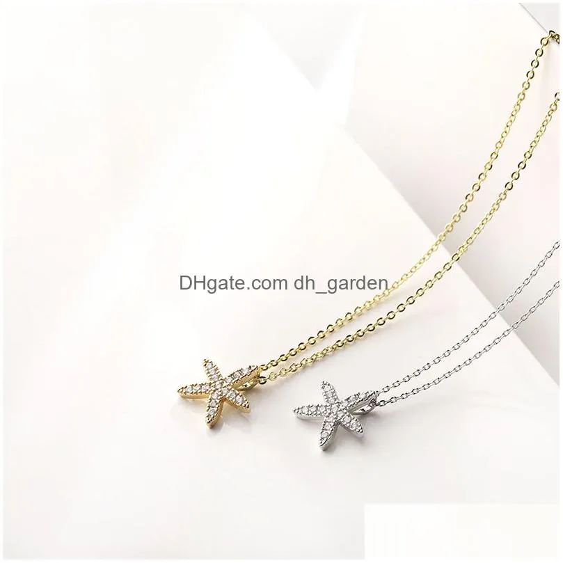 Pendant Necklaces New Sweet Cz Starfish Necklace Earrings For Women Big Gold Star Copper Inlay Zircon Stud Fashion Jewelry C Dhgarden Dhmgc