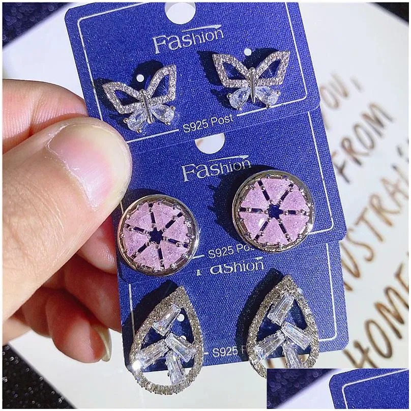 Stud Fashion Women Studs Earrings Jewelry Animal Butterfly Heart Snake Star Cross Design Stud Rhinestone Real Gold Plated Drop Earrin Dhhjy