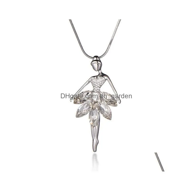 Pendant Necklaces Fashion Cute Ballet Girls Dancer Pendant Necklace Austria Crystal Rhinestone Long Chain Statement Jewelry Dhgarden Dhevv