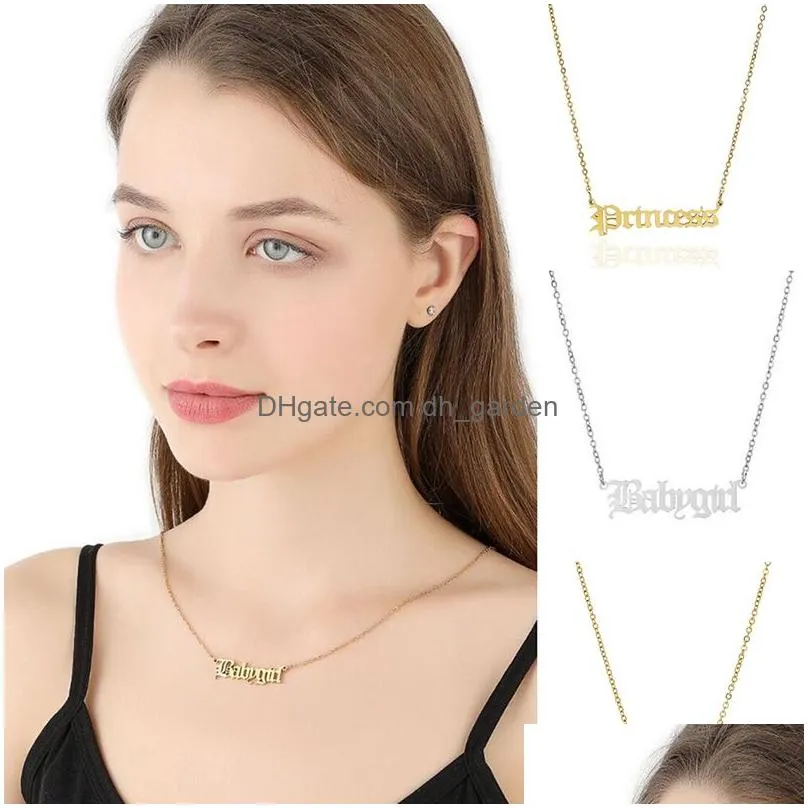 Pendant Necklaces Fashion Women Girls Stainless Steel Ancient Letter Pendant Necklace Babygirl Angle Priness Brat Alphabet C Dhgarden Dhbng