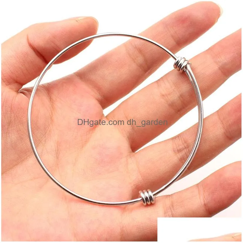 Bangle Stainless Steel Diy Charm Bangle 50-65Mm Jewelry Finding Expandable Adjustable Wire Bangles Bracelet Wholesale Drop Dhgarden Dhn8D